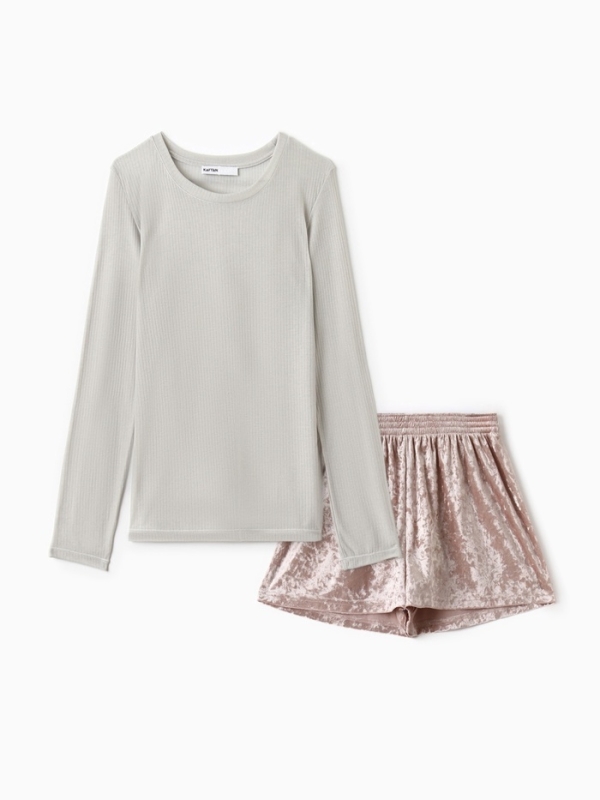 Комплект женский (лонгслив и шорты) KAFTAN "Бархат", 48-50, розовый