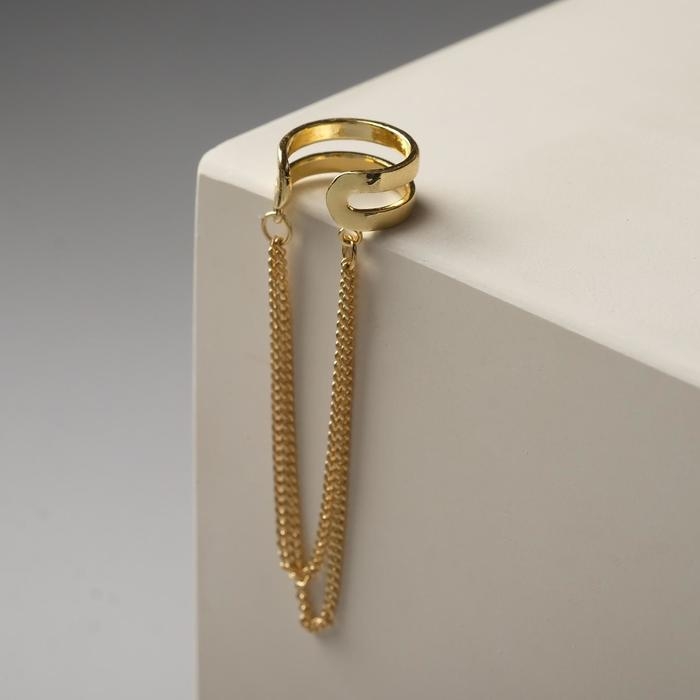 Серьга &laquo;Кафф&raquo; две полоски с цепочками, цвет золото