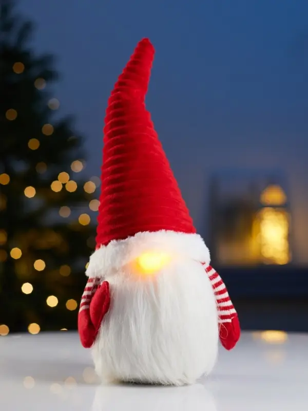 Фигура текстиль &laquo;Гном романтик в красном&raquo; 40 см, 1LED, LR1130х3 (в компл.), Т/БЕЛЫЙ