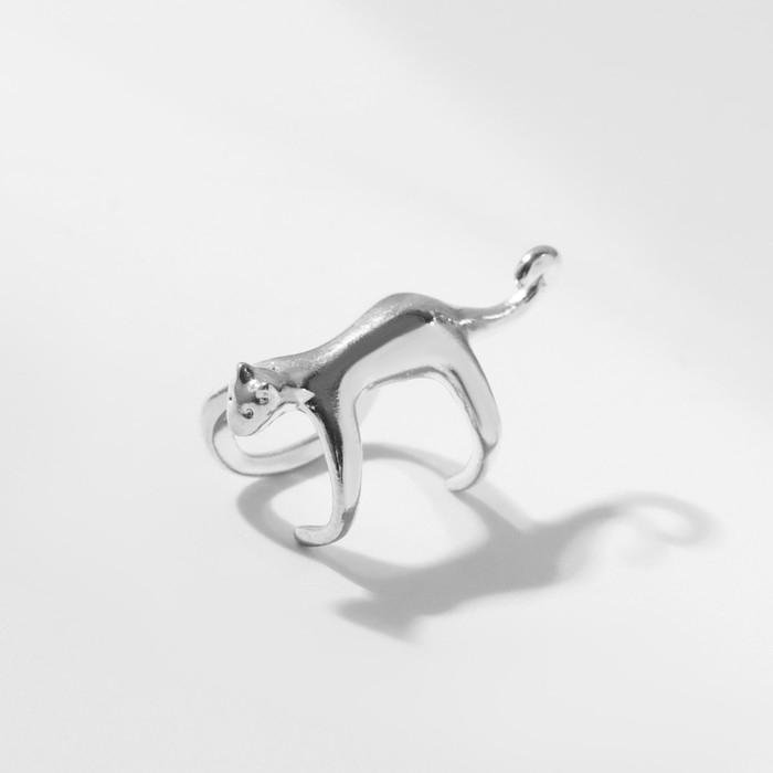 Серьга &laquo;Кафф&raquo; котик, цвет серебро