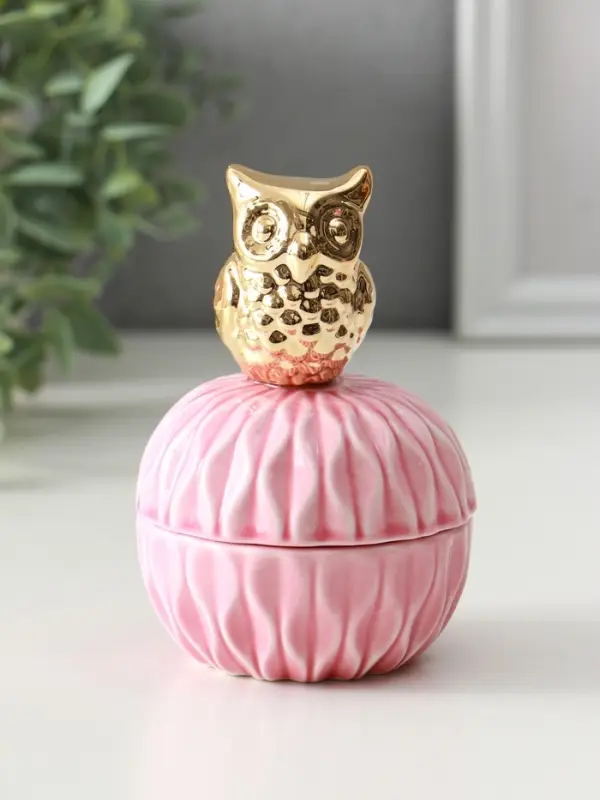 Шкатулка керамика "Золотая бабочка" розовая 8х8х9 см