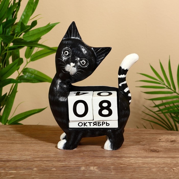 Вечный календарь "Киска" дерево 15х22х6 см