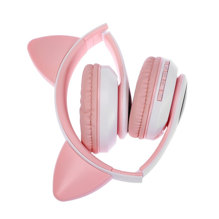 Наушники-Кошки MYBIT W-32, беспроводные, MIC, BT 5.0, AUX, microSD, MP3, 400 мАч, розовые