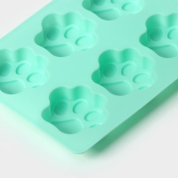 Форма для выпечки Доляна &laquo;Животные.Лапка&raquo;, силикон, 18&times;13,8 см, 6 ячеек (5&times;5,4 см), бирюзовая