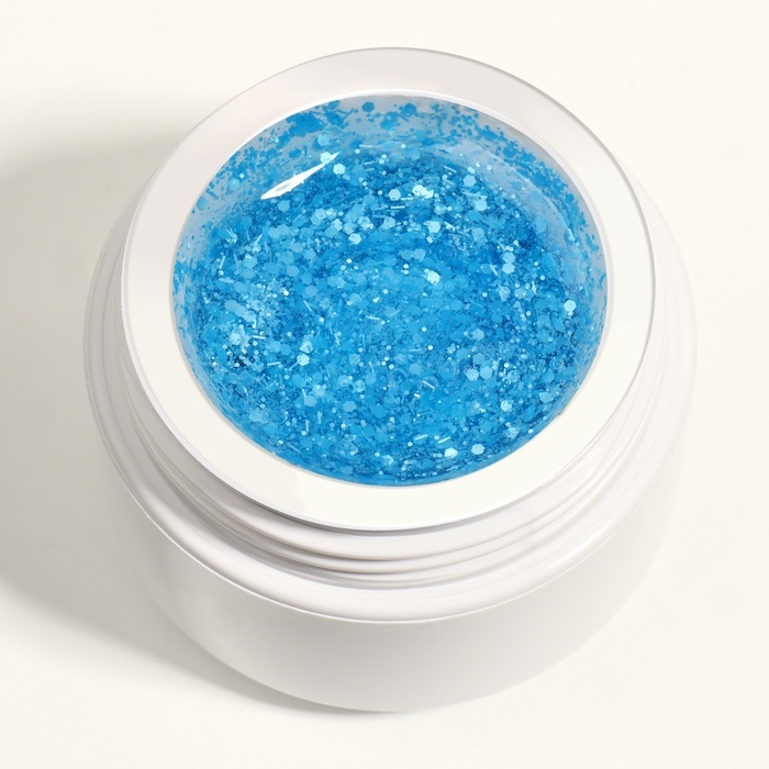 Гель для наращивания, с блёстками, 3-х фазный, 15 гр, LED/UV, прозрачный, голубой