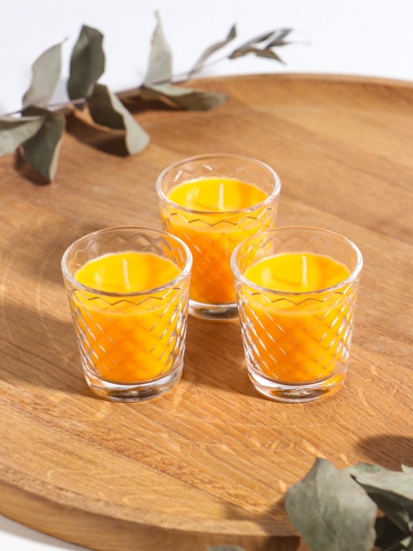 Свеча ароматическая в стакане (набор 3 шт) по 50 мл, 10 ч, 32 гр, ЦИТРУС-ГРЕЙПФРУТ Свеча ароматическая в стакане (набор 3 шт) по 50 мл, 10 ч, 32 гр, ЦИТРУС-ГРЕЙПФРУТ