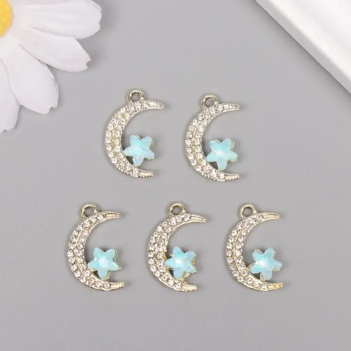 Декор для творчества металл, стразы "Месяц с звездой" золото 2,3х1,4х0,5 см