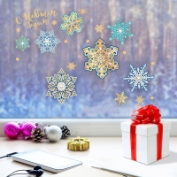 Наклейки новогодние на окна &laquo;Снежинки&raquo;, многоразовые, 20 х 34 см, Новый год