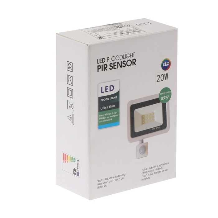 Прожектор светодиодный, 20 Вт, 1800 Лм, 4000К, Датчик движения, IP66 Прожектор светодиодный, 20 Вт, 1800 Лм, 4000К, Датчик движения, IP66