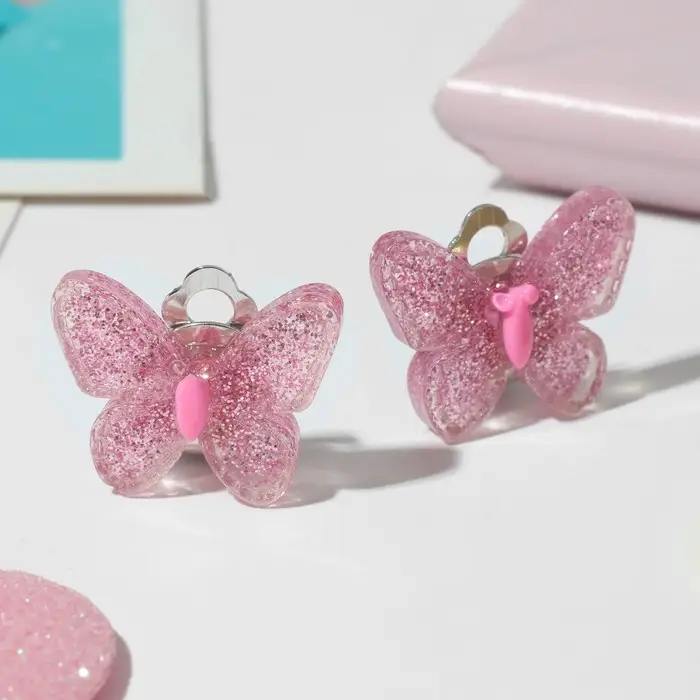 Серьги клипсы детские Выбражулька &laquo;Блестящая бабочка&raquo;, миксы
