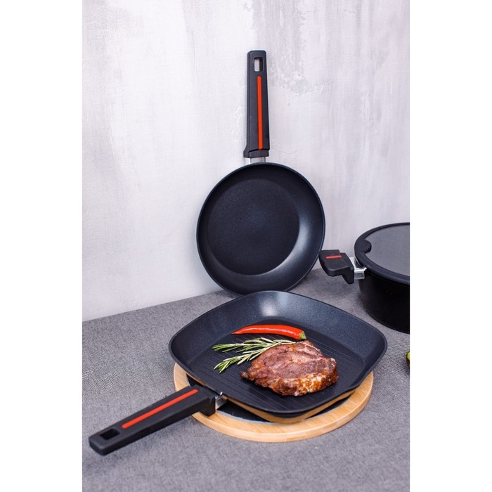 Сковорода гриль квадратная Magistro Flame, 28&times;28 см, антипригарное покрытие, индукция, цвет чёрный