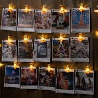 Гирлянда &laquo;Нить&raquo; 2 м роса с насадками &laquo;Прищепки-оленёнок&raquo;, IP20, серебристая нить, 20 LED, батарейки ААх2 (нет в комплекте), свечение тёплое белое