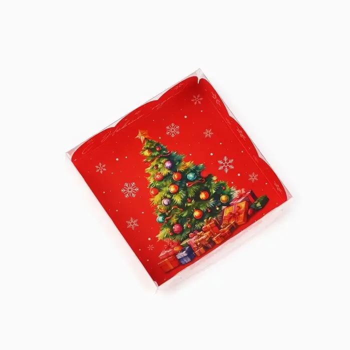 Коробка для кондитерских изделий с пластиковой крышкой &laquo;С Новым годом!&raquo;, ёлка, 10.5 х 10.5 х 3 см