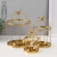 Подсвечник металл "Птичка на клетке" н-р 3 шт d=5;6;8 см золото 9,5х15,5; 12х21; 15,5х25 см 101825 Подсвечник металл "Птичка на клетке" н-р 3 шт d=5;6;8 см золото 9,5х15,5; 12х21; 15,5х25 см 101825