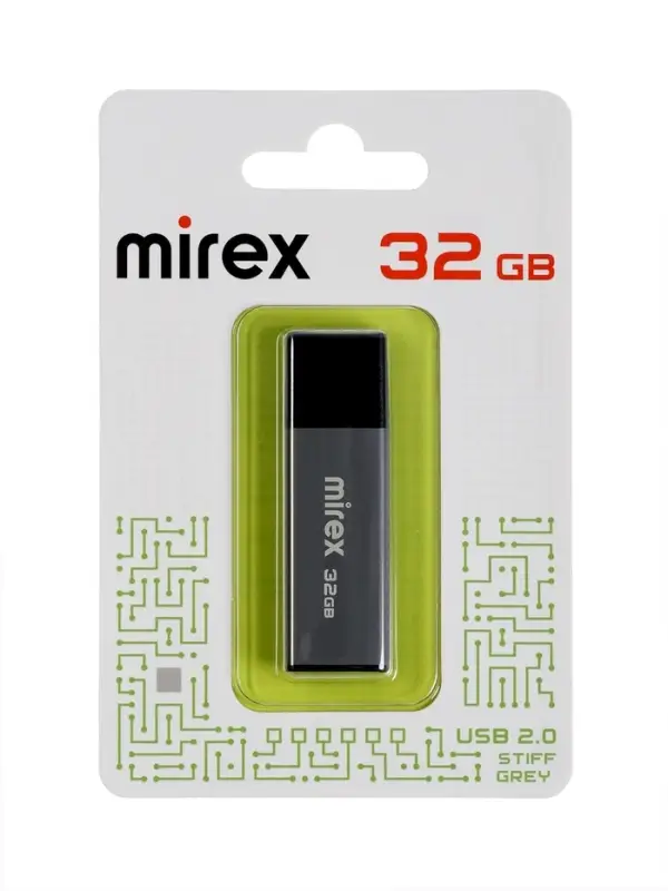 Флешка Mirex STIFF, 32 Гб ,USB 2.0, чт до 25 Мб/с, зап до 29 Мб/с, металлич. корпус, серая