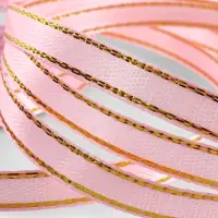 Лента атласная, с золотым люрексом, 6 мм, 23&plusmn;1 м, розовая №04