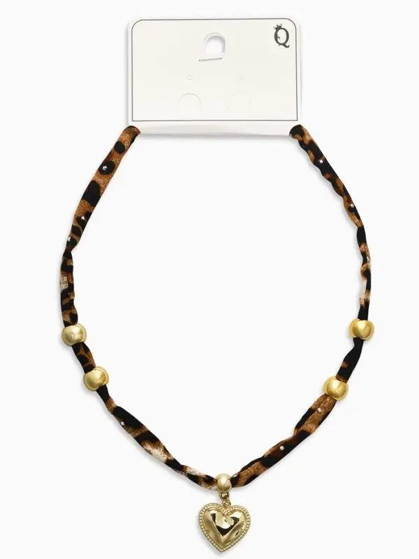 Колье "Новый стиль" сердечко, леопард, в золоте 40+удл