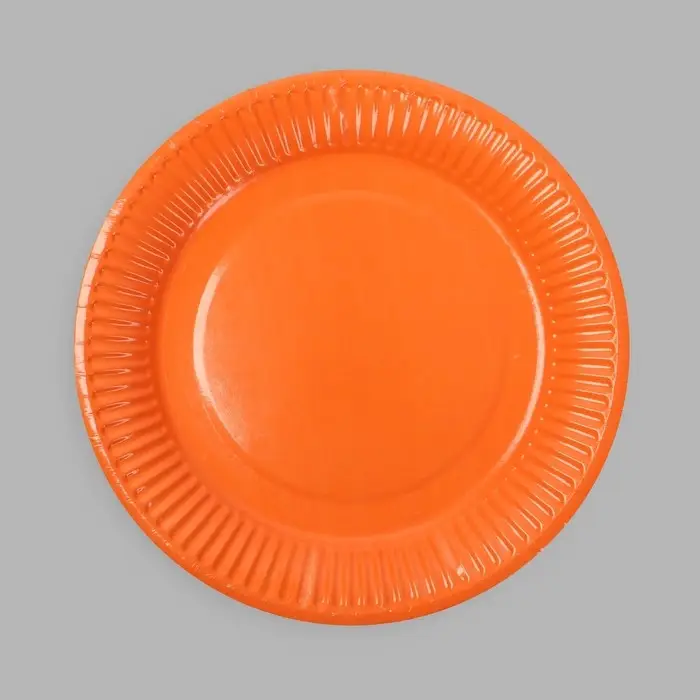 Тарелка одноразовая бумажная однотонная, оранжевая