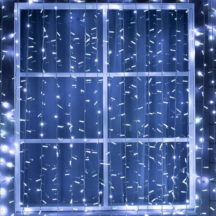 Гирлянда &laquo;Занавес&raquo; 2 х 6 м , IP65, УМС, белая нить, 1440 LED, свечение белое, мерцание белым, 220 В