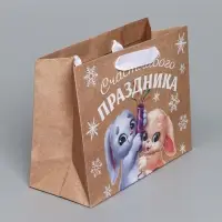 Пакет подарочный новогодний крафтовый горизонтальный &laquo;Хлопушки&raquo;, MS 23 х 18 х 10 см