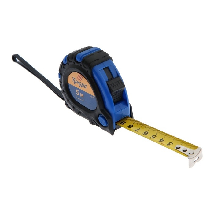 Рулетка ТУНДРА, обрезиненный корпус, 3 фиксатора, 5 м &times; 19 мм