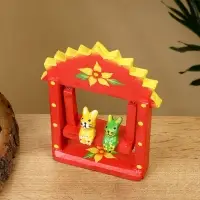 Сувенир "Зайки на качелях" дерево 10х3,5х15 см, цв. красный