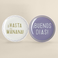 Тарелки SL Home &laquo;Уроки испанского: &iexcl;Hasta ma&ntilde;ana - Buenos dias&raquo;, d=22 см, набор 2 шт., фарфор, белые, фиолетовые