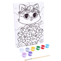 Картина по номерам для детей &laquo;&lrm;Котёнок в букете&raquo;&lrm;, 21 х 15 см