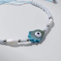 Браслет-оберег &laquo;Глазик&raquo; на нити, рука счастья Хамса, голубой в серебре