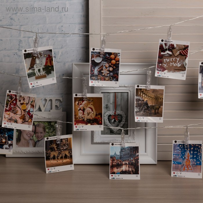 Гирлянда &laquo;Нить&raquo; 4.5 м с насадками &laquo;Прищепки&raquo;, IP20, прозрачная нить, 20 LED, свечение тёплое белое, 220 В