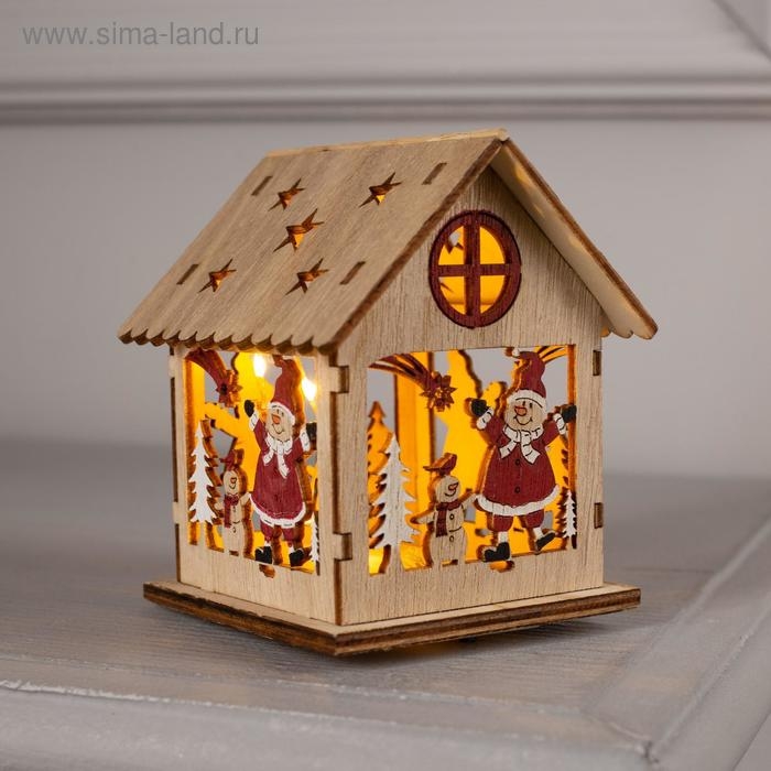 Ёлочная игрушка &laquo;Домик со снеговиком&raquo;, от батареек, свечение тёплое белое