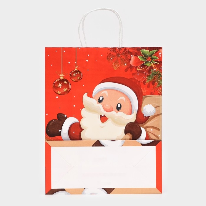 Новый год. Пакет бумажный подарочный новогодний крафт "Дед Мороз", 33 &times; 26 &times; 12 см.