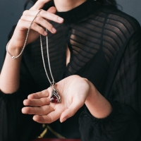 Кулон-амулет &laquo;Помпеи&raquo; дракон, цвет красный в чернёном серебре, 70 см