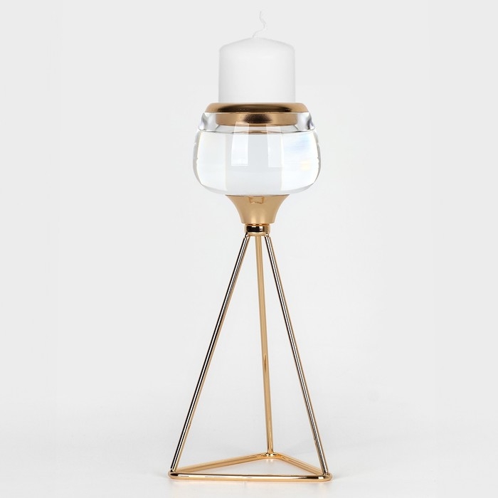 Подсвечник металл, стекло на 1 свечу &laquo;Изысканность&raquo; цвет золото 9.5 х 9.5 х 22.5 см