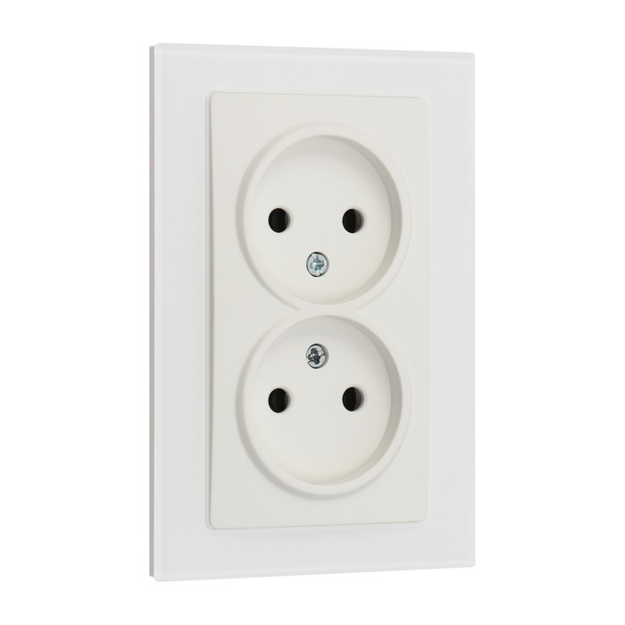 Розетка двухместная TOT Matte Glass, 10 А, скрытая, без з/к, стекло, белая Розетка двухместная TOT Matte Glass, 10 А, скрытая, без з/к, стекло, белая