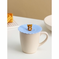 Крышка-непроливайка силиконовая Доляна &laquo;Мишка&raquo;, d=11 см, цвет голубой