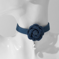 Чокер &laquo;Джинс&raquo; цветок с каплей, цвет синий, 36 см