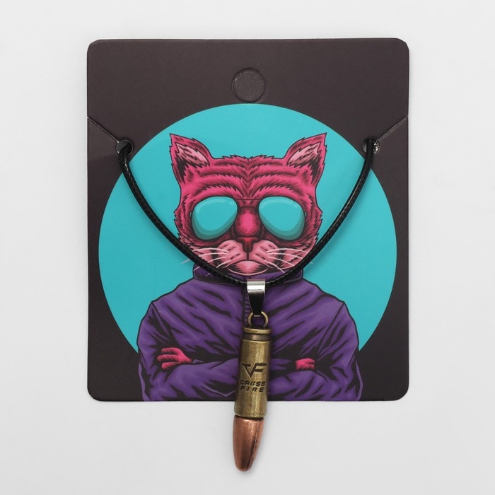 Кулон на шнурке &laquo;Кот в очках&raquo; пуля, цвет чернёное золото на чёрном шнурке, 47 см