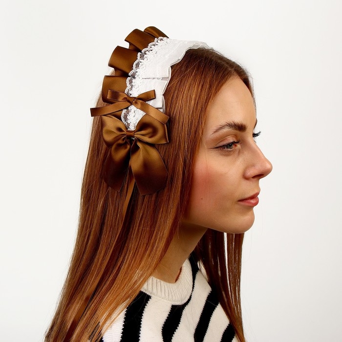 Карнавальная повязка &laquo;Лолита&raquo;, цвет коричневый с белым кружевом