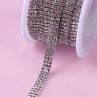 Цепь со стразами, 3 ряда, металл, стекло, 6 мм, 4,5 &plusmn; 0,5 м, цвет серебряный