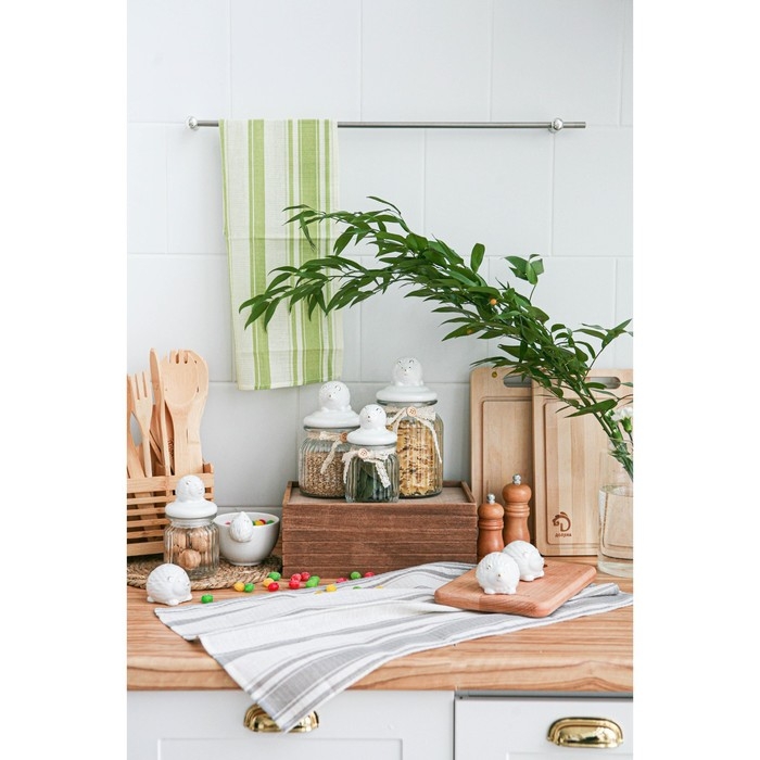 Банка стеклянная для хранения сыпучих продуктов Доляна &laquo;Ёжик в золотом&raquo;, 600 мл, с керамической крышкой