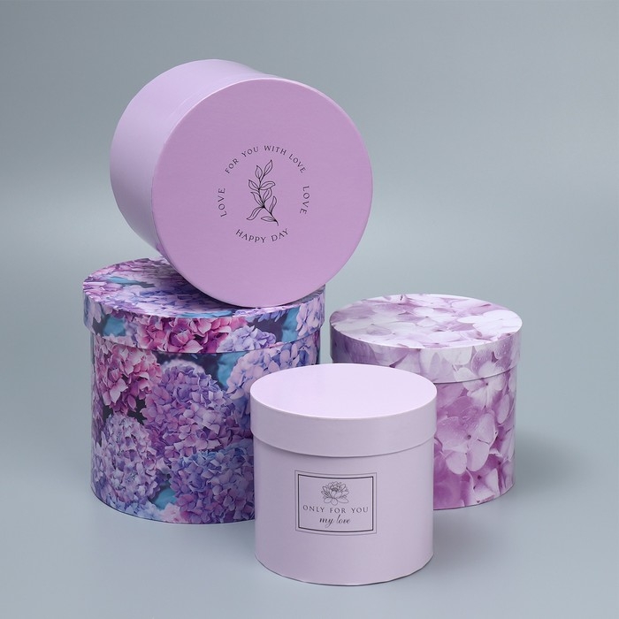 Набор шляпных коробок для цветов 4 в 1, упаковка подарочная, &laquo;Лаванда&raquo;, 14 х 13 см - 20 х 17,5 см