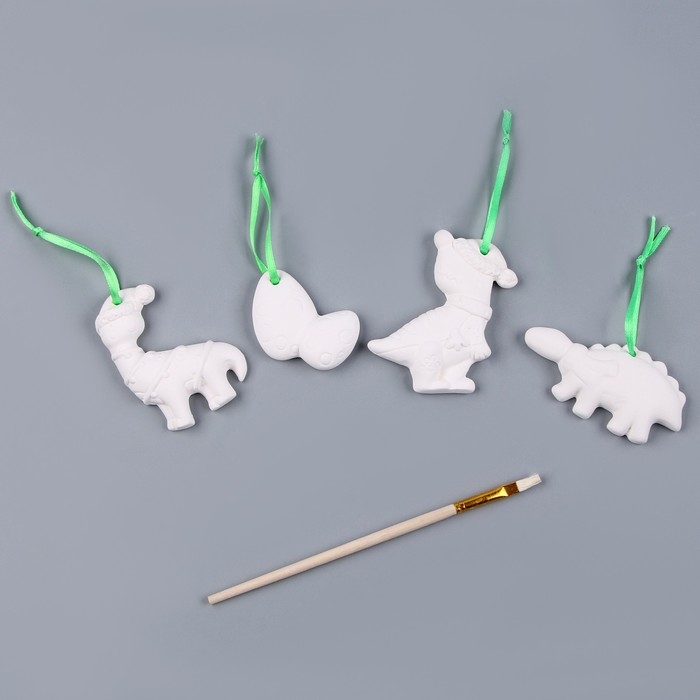 Новый год! Набор елочных украшений под раскраску 4 шт «Динозавры» с подвесом, кисть Новый год! Набор елочных украшений под раскраску 4 шт «Динозавры» с подвесом, кисть