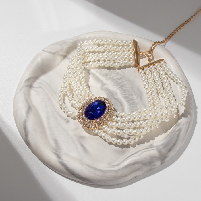 Чокер-колье &laquo;Роскошь&raquo; жемчужое, синий в золоте, 30,5 см