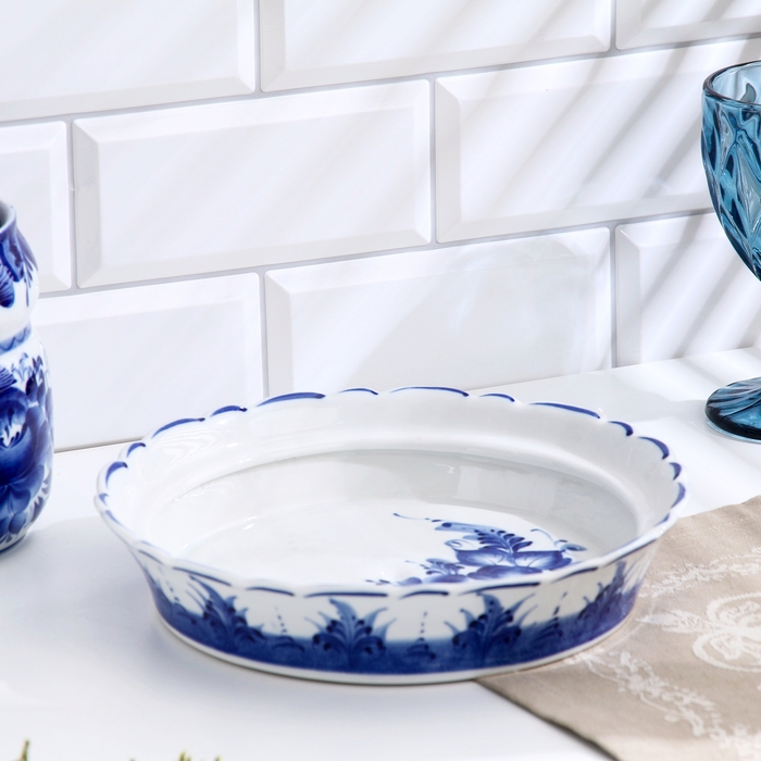 Блинница "Уточка", d-24см, h-20,5см, гжель, 1 сорт