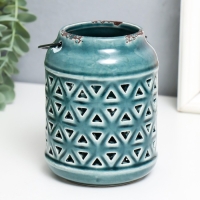 Подсвечник керамика на 1 свечу "Фонарь. Ромбы" зелёный 9х9х12 см Подсвечник керамика на 1 свечу "Фонарь. Ромбы" зелёный 9х9х12 см