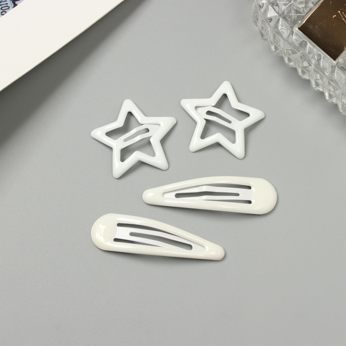 Невидимка для волос "Энико" (набор 4 шт) звезда, 5 и 3 см, белый