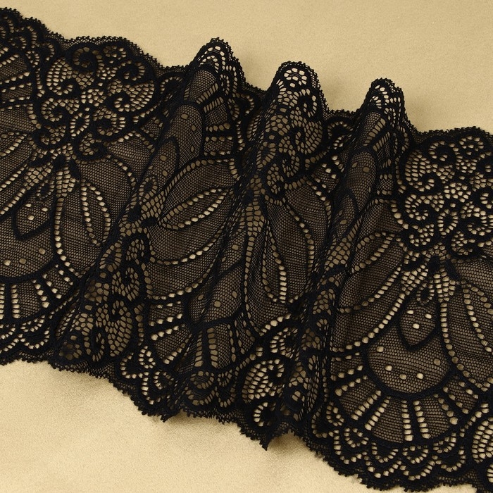Кружевная эластичная ткань, 185 мм × 2,7 ± 0,5 м, цвет чёрный Кружевная эластичная ткань, 185 мм × 2,7 ± 0,5 м, цвет чёрный