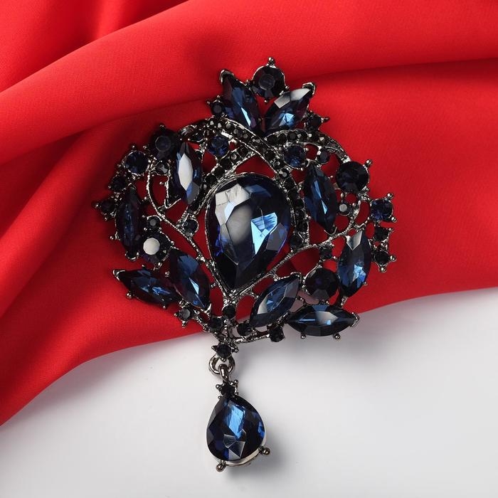 Брошь &laquo;Императорская&raquo;, цвет синий в сером металле