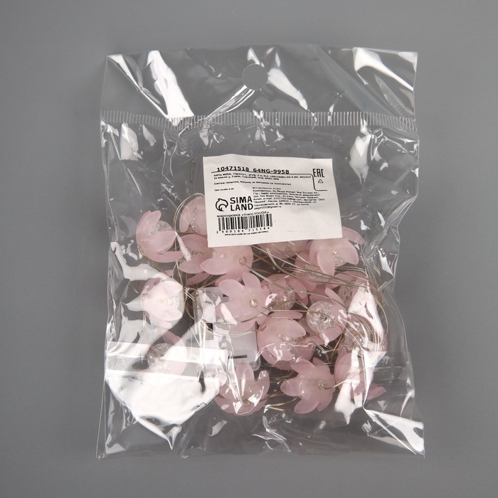 Гирлянда «Нить» 2 м роса с насадками «Цветы», IP20, нить серебристая, 20 LED, 4.6 В, батарейки AG13x3 (в комплекте), 3 режима, свечение тёплое белое Гирлянда «Нить» 2 м роса с насадками «Цветы», IP20, нить серебристая, 20 LED, 4.6 В, батарейки AG13x3 (в комплекте), 3 режима, свечение тёплое белое